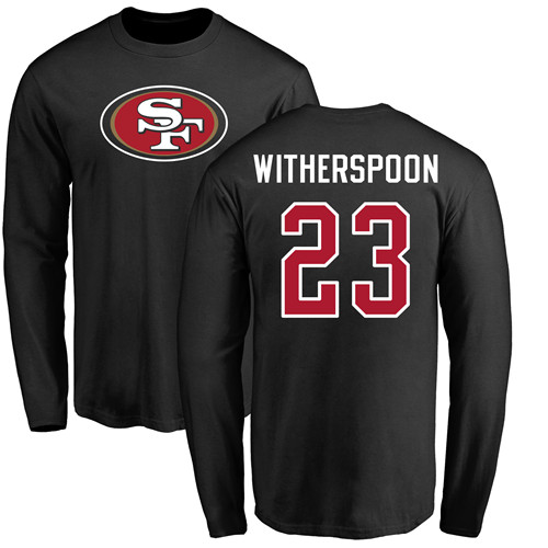 Men San Francisco 49ers Black Ahkello Witherspoon Name and Number Logo #23 Long Sleeve